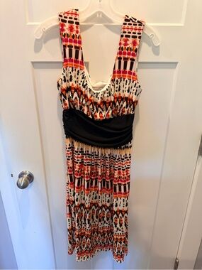 Studio AA Tribal Print Maxi Dress Empire Waist Sleeveless Boho Dress Size 10